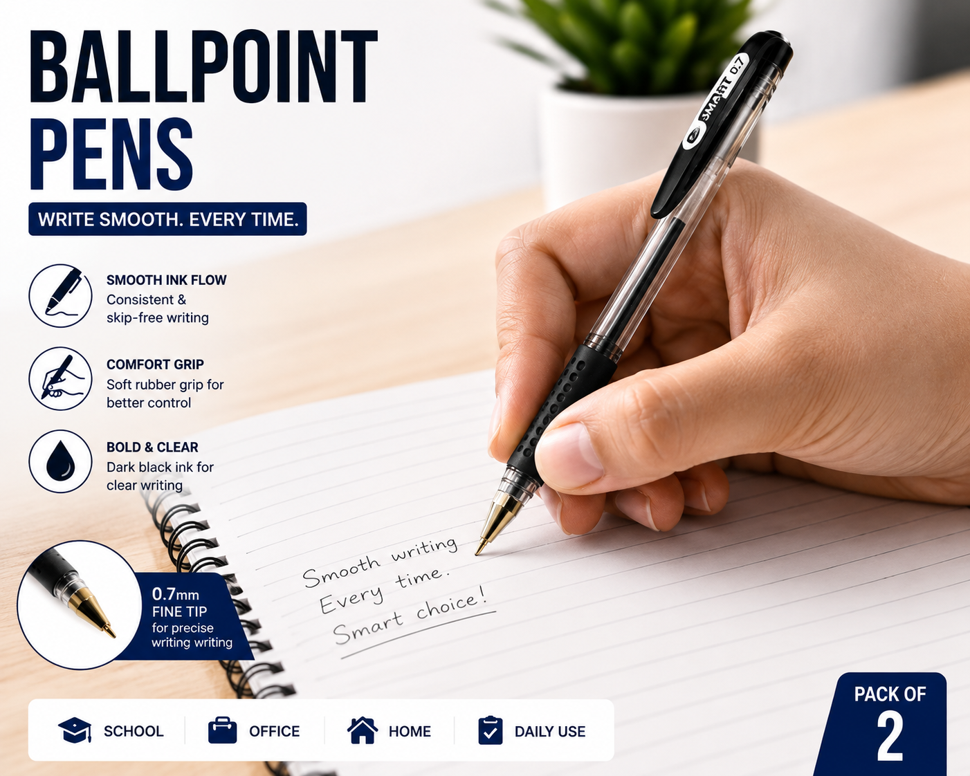 10 Pcs Black Gel Ballpoint Pens - Smooth Writing with Comfort Grip, Reliable & Durable Pens for Office & School