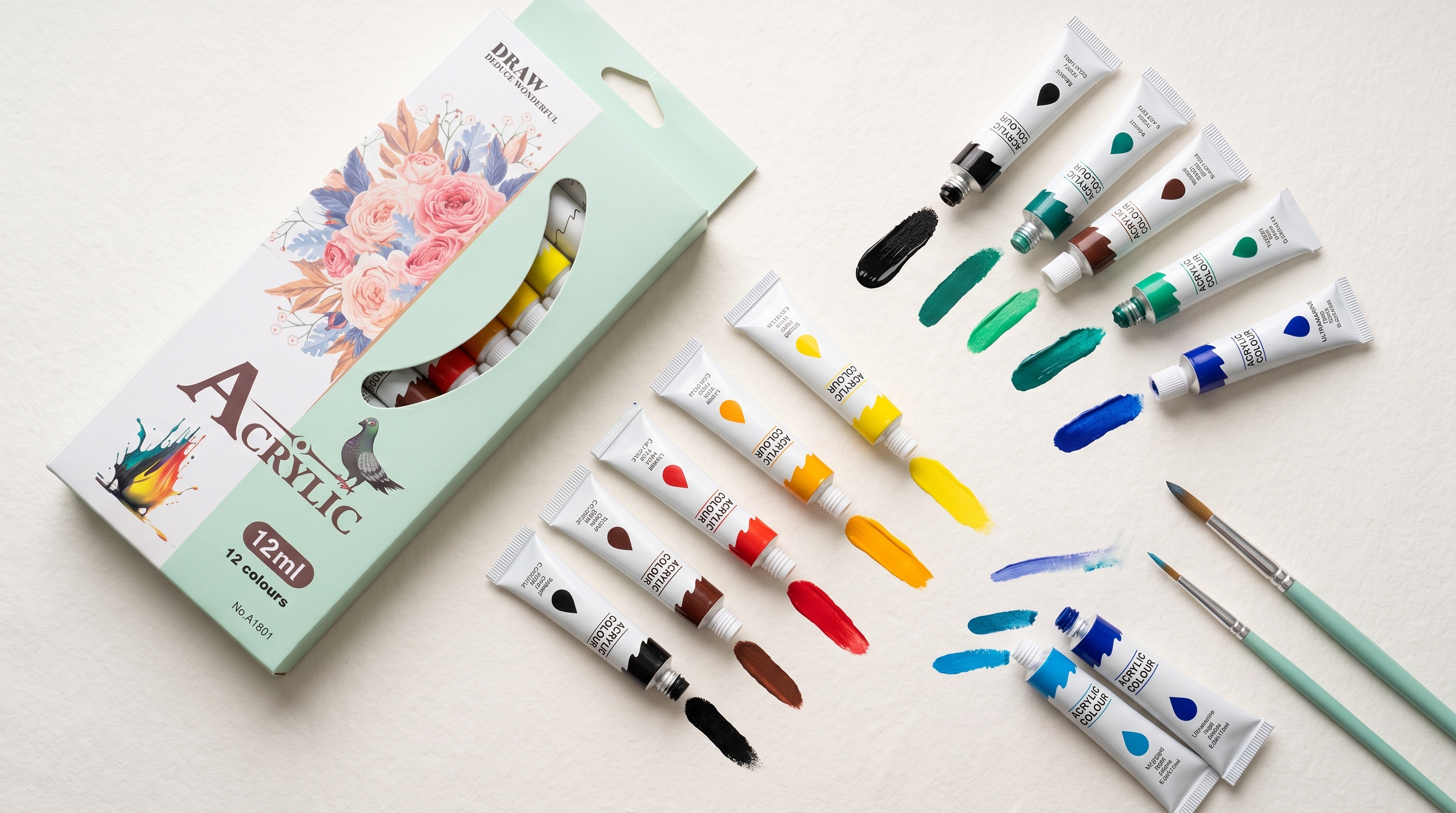 12 Colors (12ml x 12) Acrylic Paint Set - Premium Art Painting Colors for Canvas, Wood & Crafts