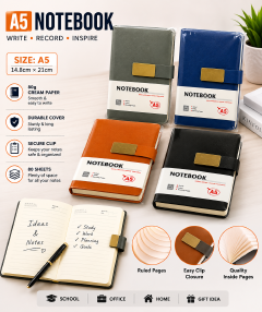 A6 Dunix 96 Sheets (192 Pages)  Premium Notebook with Secure Clip Closure - Compact & Durable Writing Journal for Office, School & Home