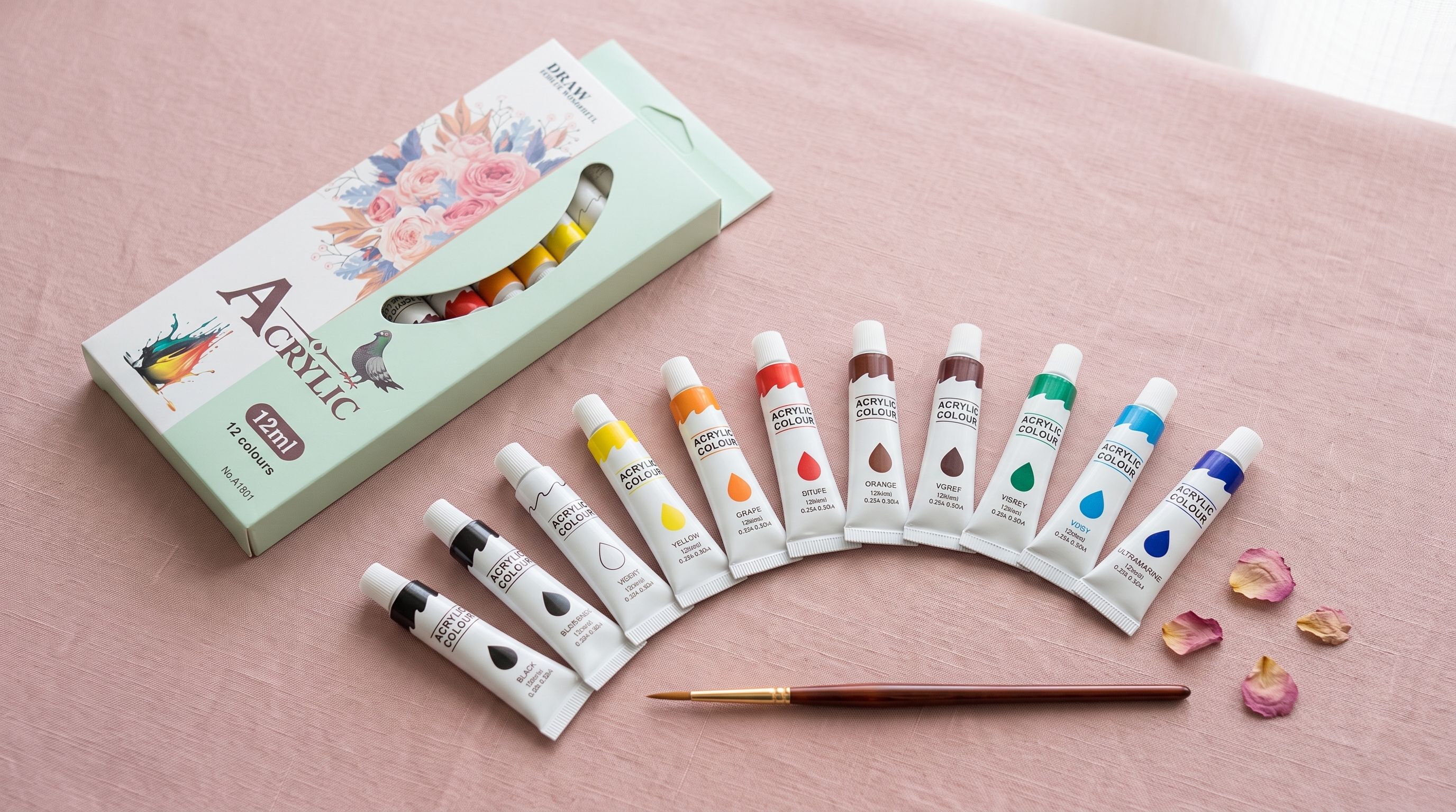 12 Colors (12ml x 12) Acrylic Paint Set - Premium Art Painting Colors for Canvas, Wood & Crafts