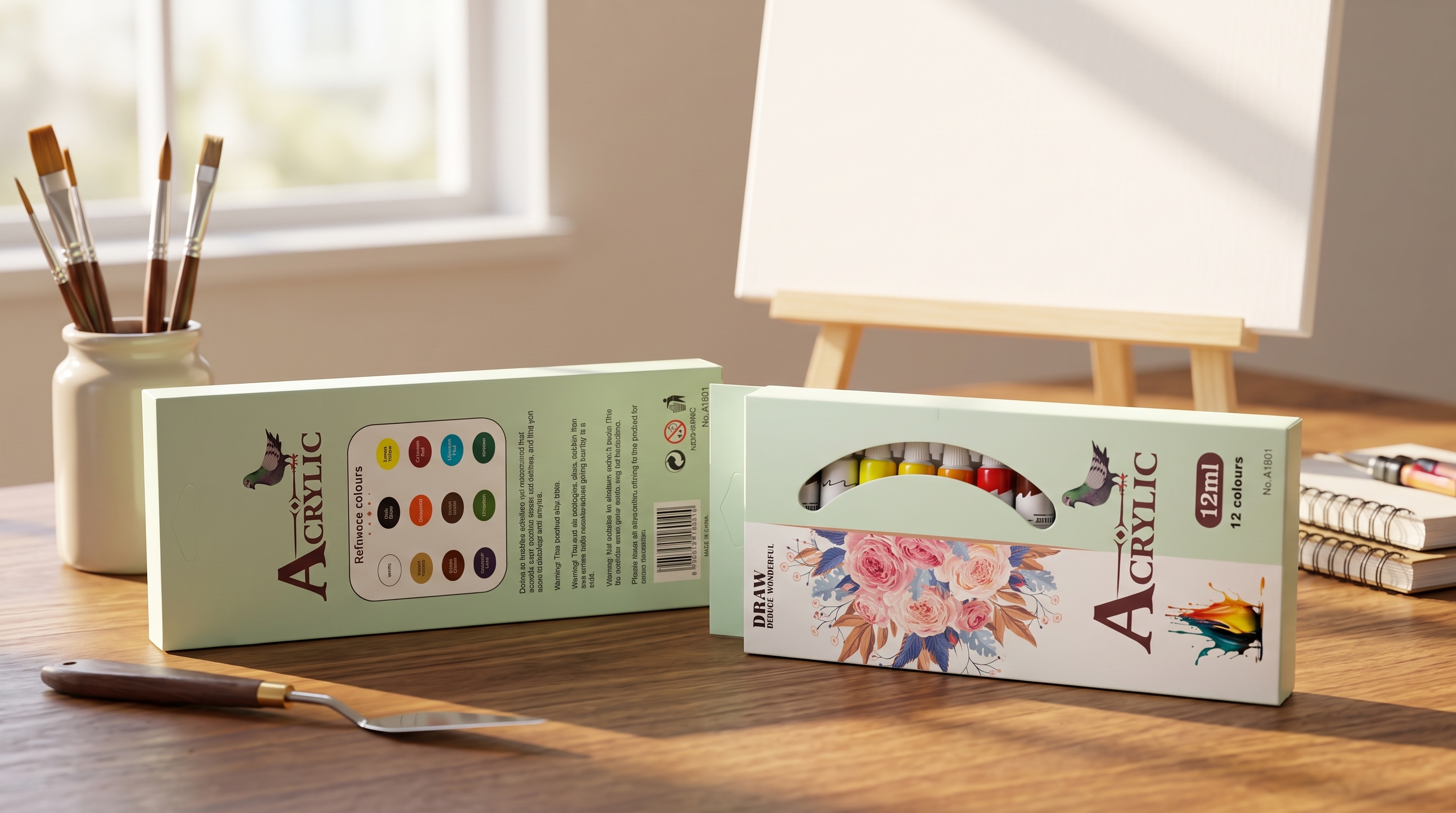 12 Colors (12ml x 12) Acrylic Paint Set - Premium Art Painting Colors for Canvas, Wood & Crafts