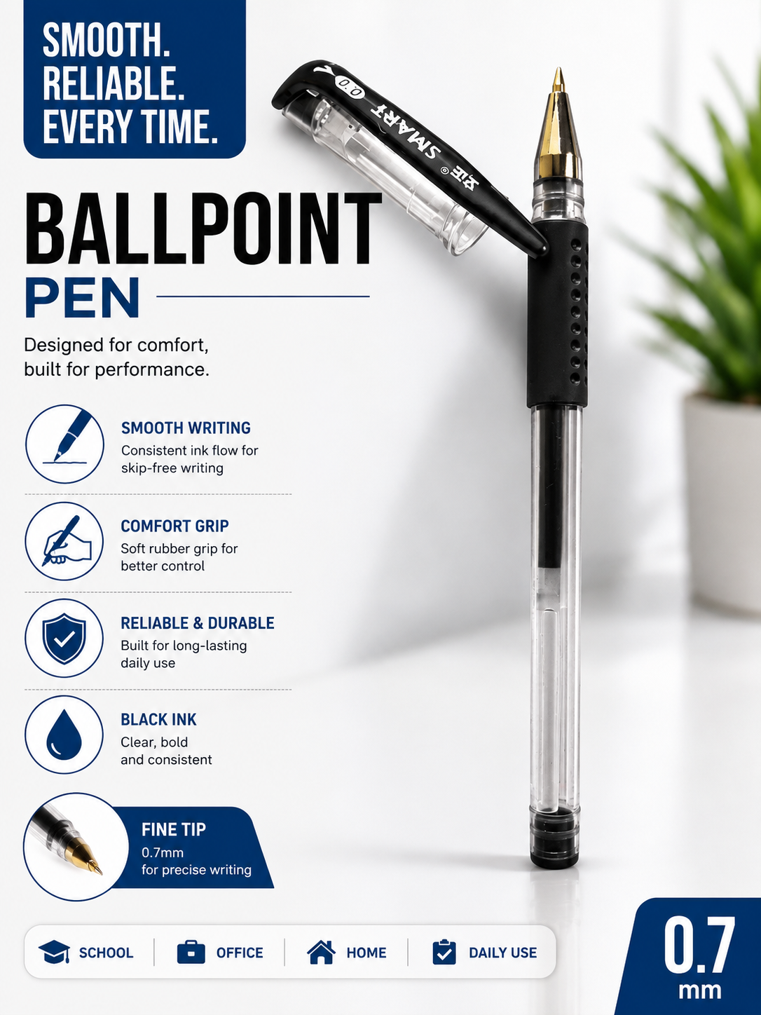 10 Pcs Black Gel Ballpoint Pens - Smooth Writing with Comfort Grip, Reliable & Durable Pens for Office & School