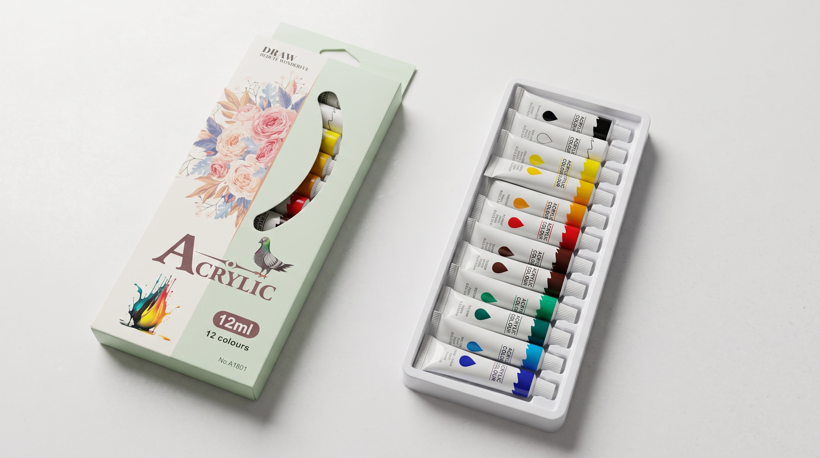 12 Colors (12ml x 12) Acrylic Paint Set - Premium Art Painting Colors for Canvas, Wood & Crafts