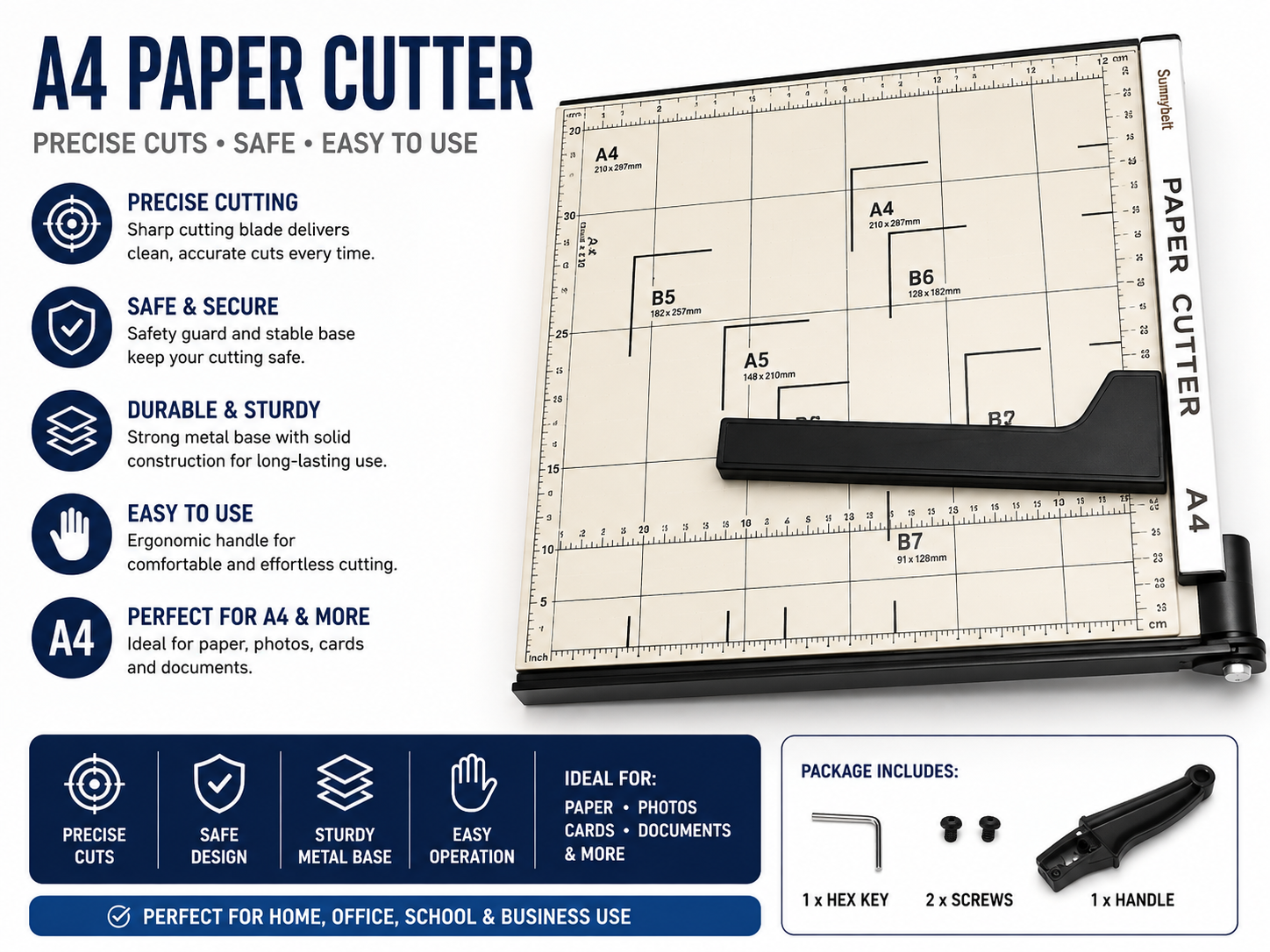 Sunnybelt A4/A3 Paper Trimmer Cutter - 12/ 18 Inch Auto-Pressing Guillotine Cutting Tool for Office, School & Home