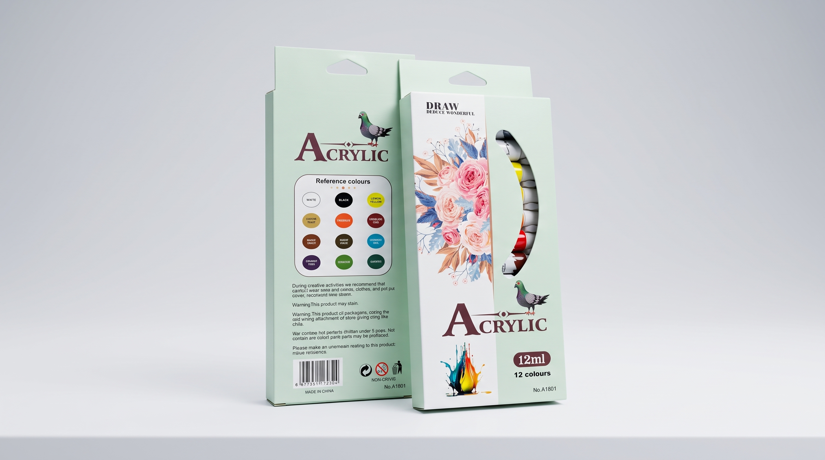 12 Colors (12ml x 12) Acrylic Paint Set - Premium Art Painting Colors for Canvas, Wood & Crafts
