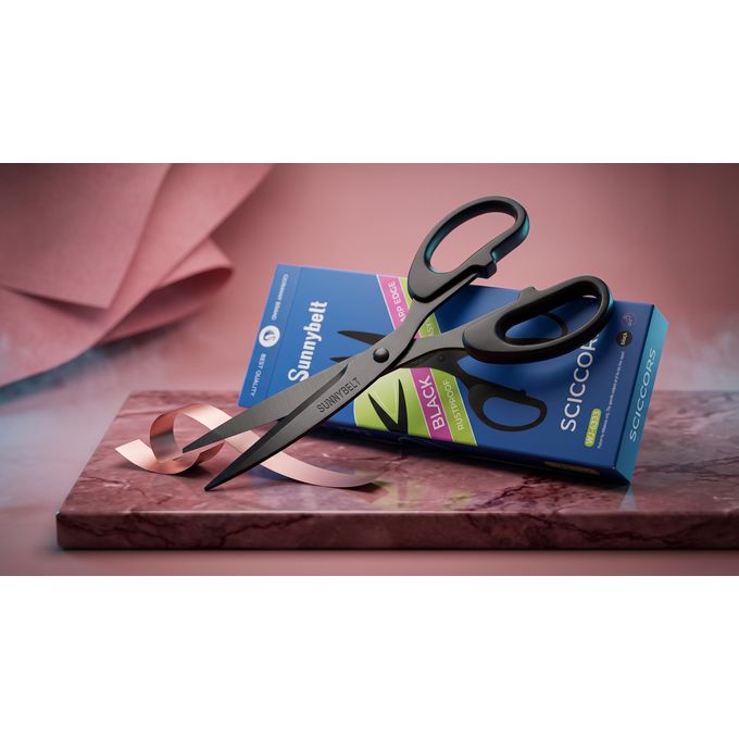 Sunnybelt WJ-6333 8.5" Black Rustproof Scissors - Sharp Edge & Ergonomic Grip for Office, Home & Craft