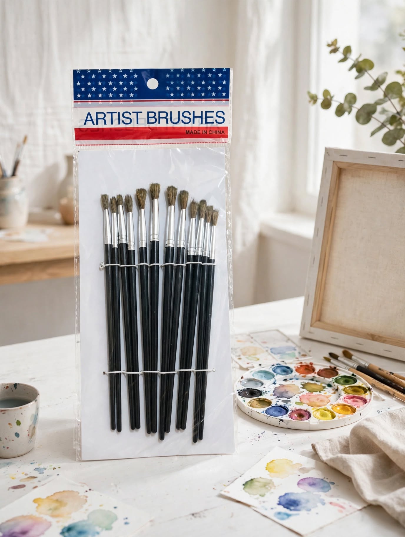 12 Pcs Artist Brush Set - Multi-Shaped Painting Brushes with Aluminum Ferrule for Acrylic, Watercolor & Oil Painting