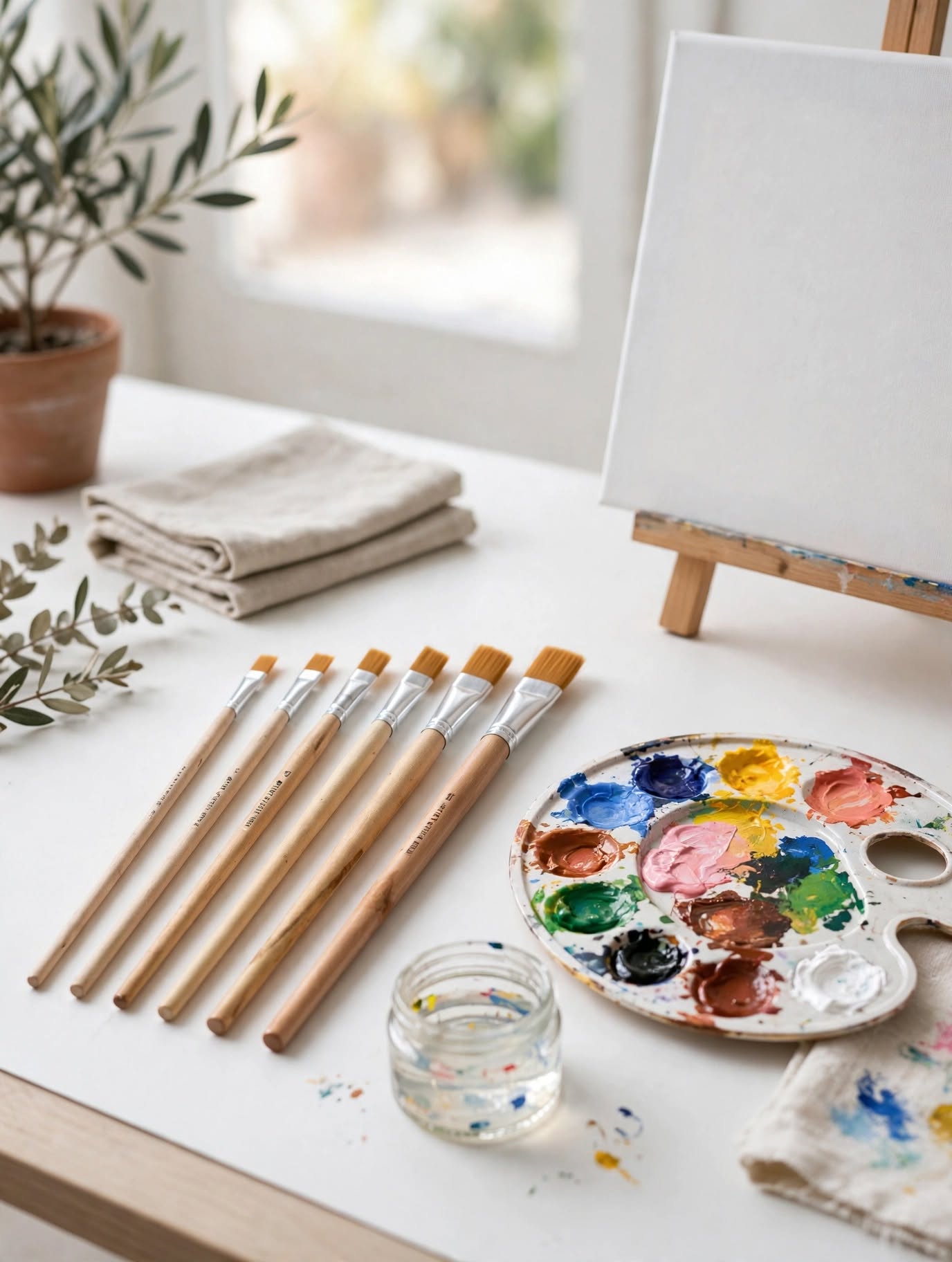 12 Pcs Artist Brush Set - Multi-Shaped Painting Brushes with Aluminum Ferrule for Acrylic, Watercolor & Oil Painting
