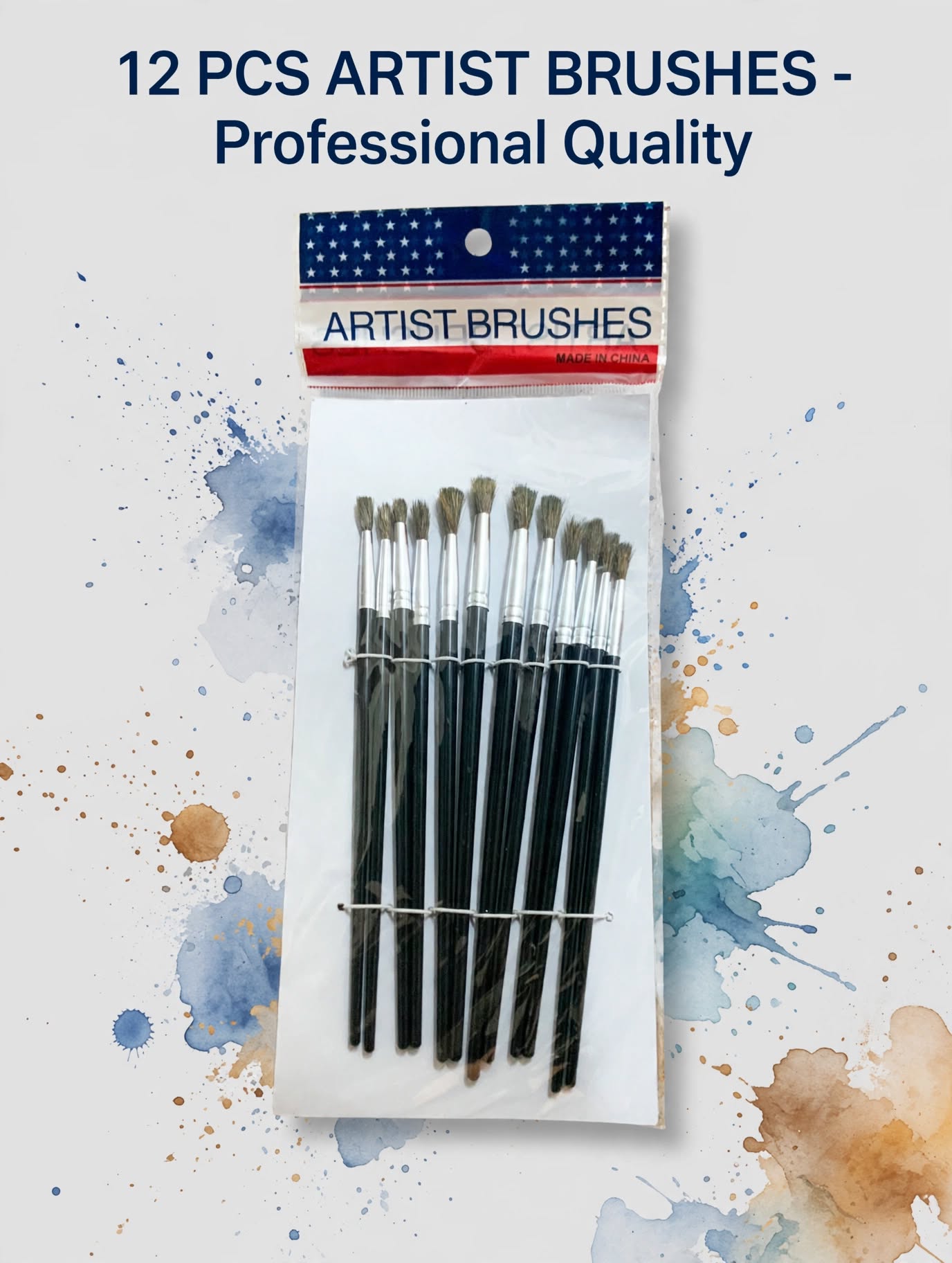 12 Pcs Artist Brush Set - Multi-Shaped Painting Brushes with Aluminum Ferrule for Acrylic, Watercolor & Oil Painting