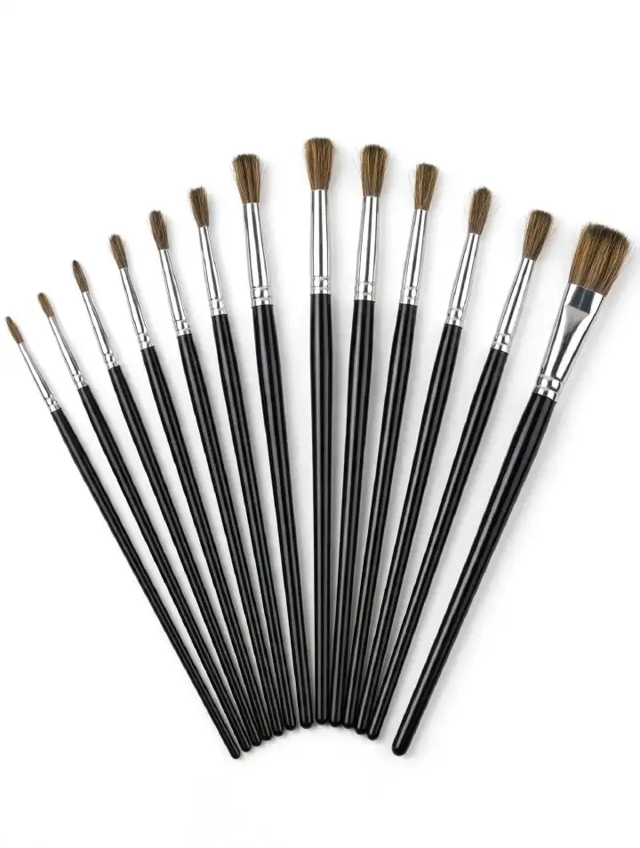 12 Pcs Artist Brush Set - Multi-Shaped Painting Brushes with Aluminum Ferrule for Acrylic, Watercolor & Oil Painting