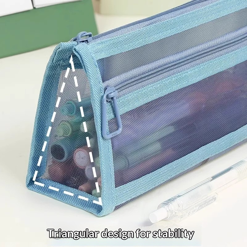 Mesh pencil bag Double-layer large-capacity transparent stationery bag Special pencil bag for student exams