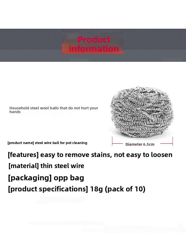 Household Stainless Steel Scouring Ball – Large No-Shed Steel Wool Scrubber for Pots, Pans & Dishes, Kitchen Cleaning Essential