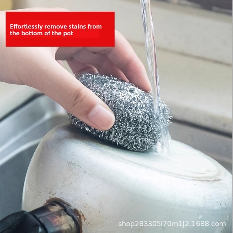 Household Stainless Steel Scouring Ball – Large No-Shed Steel Wool Scrubber for Pots, Pans & Dishes, Kitchen Cleaning Essential