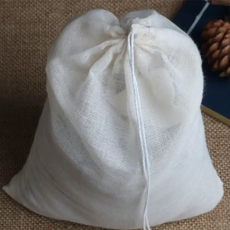 Pure Cotton Muslin Drawstring Filter Bag for Soy Milk Soup Brewing Tea Infuser Strainer Reusable Kitchen Pouch
