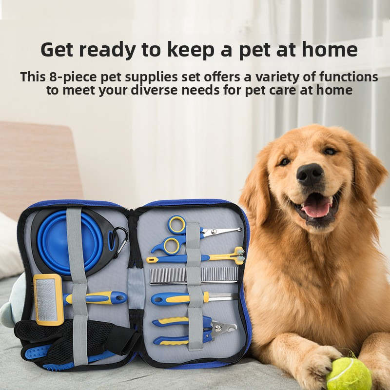 8Pcs Dog Grooming Kit, Dematting Comb, Straight Comb, Nail Clipper, Nail File, Stripping Knife, Shedding Comb