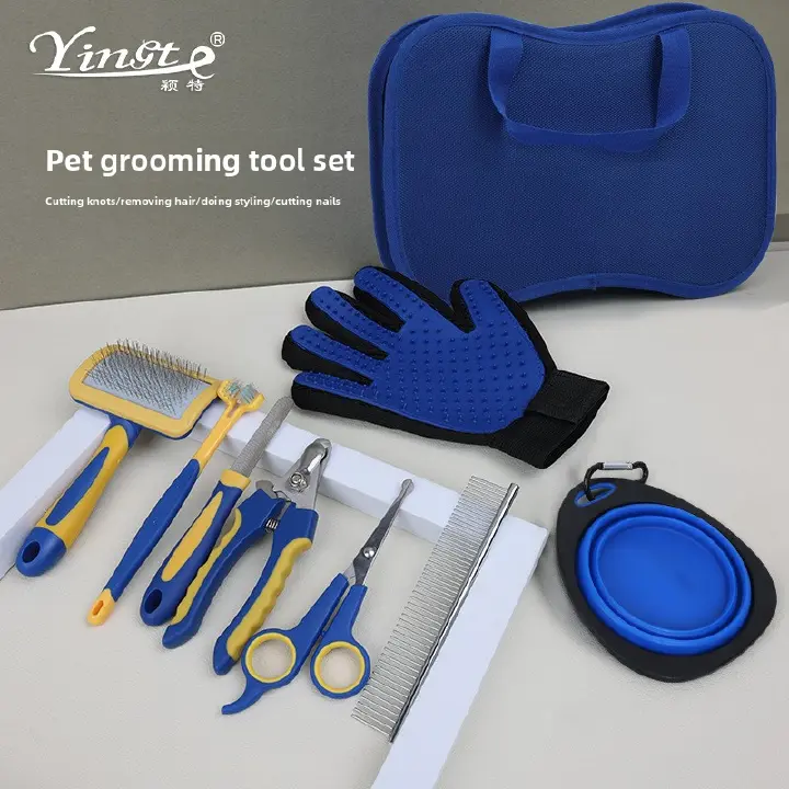 8Pcs Dog Grooming Kit, Dematting Comb, Straight Comb, Nail Clipper, Nail File, Stripping Knife, Shedding Comb