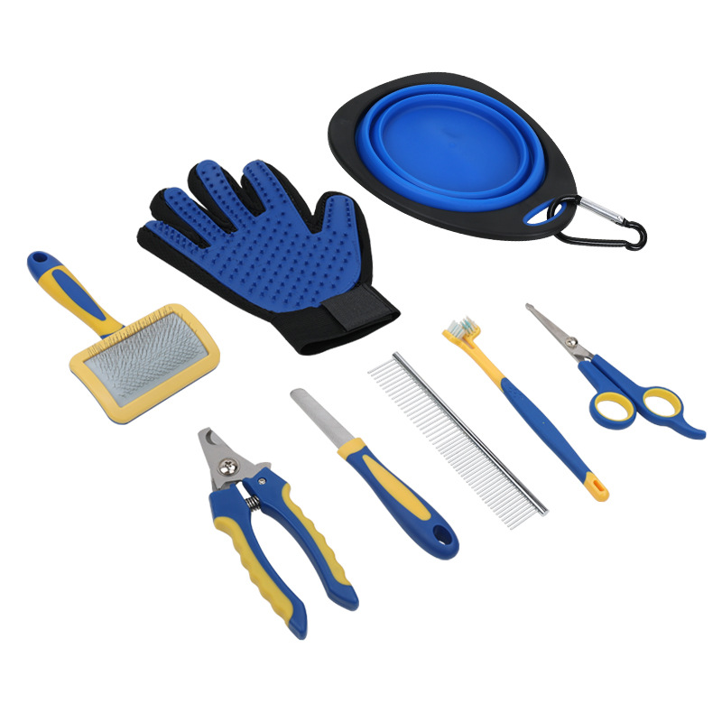 8Pcs Dog Grooming Kit, Dematting Comb, Straight Comb, Nail Clipper, Nail File, Stripping Knife, Shedding Comb