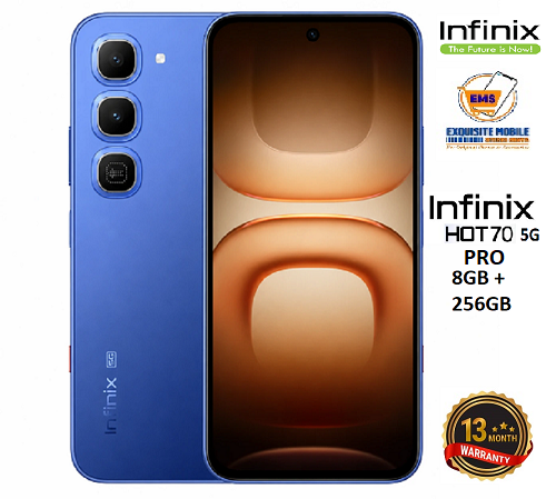 Infinix Hot 70 Pro 5G 256GB+16(8+8)GB 6.76" 144Hz AMOLED Display 50MP Camera 6000mAh Battery 45W Fast Charging IP68 Rated Android 16 Smart Ai Smartphone, 13 MONTHS WARRANTY.