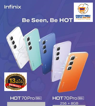 Infinix Hot 70 Pro 5G 256GB+16(8+8)GB 6.76" 144Hz AMOLED Display 50MP Camera 6000mAh Battery 45W Fast Charging IP68 Rated Android 16 Smart Ai Smartphone, 13 MONTHS WARRANTY.