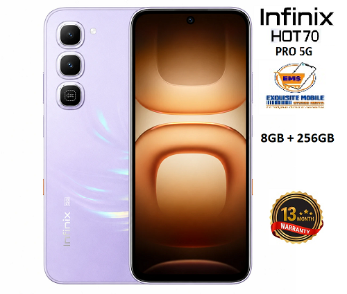Infinix Hot 70 Pro 5G 256GB+16(8+8)GB 6.76" 144Hz AMOLED Display 50MP Camera 6000mAh Battery 45W Fast Charging IP68 Rated Android 16 Smart Ai Smartphone, 13 MONTHS WARRANTY.