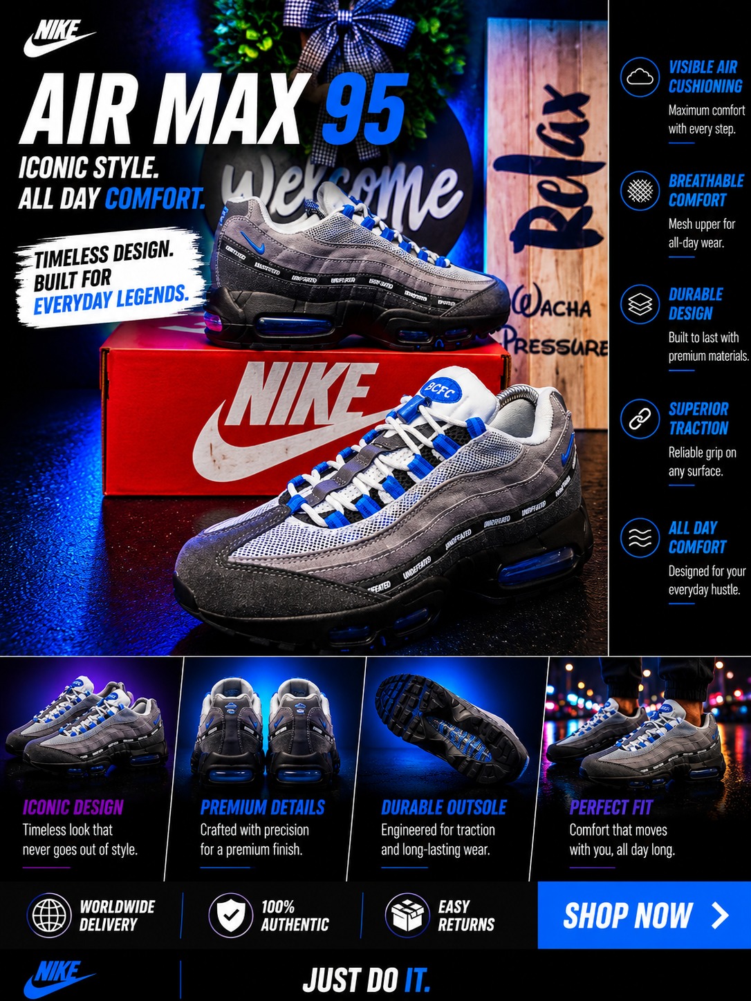 🔥  Air Max 95 Multi Color Sneakers – Men’s Cushioned Running Shoes, Streetwear Trainers, Comfortable Sports Shoes, Casual Fashion Sneakers with Air Sole Unit, (airforce 1, airmax 95 90, 97, tn, dn, )