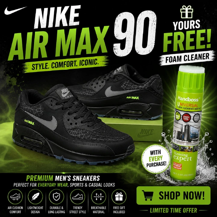 🔥 (Free Foam Cleaner Gift) 🔥 Air Max 90 Neon Green Web Men’s Sneakers – Men’s Cushioned Running Shoes, Streetwear Trainers, Comfortable Sports Shoes, Casual Fashion Sneakers with Air Sole Unit,