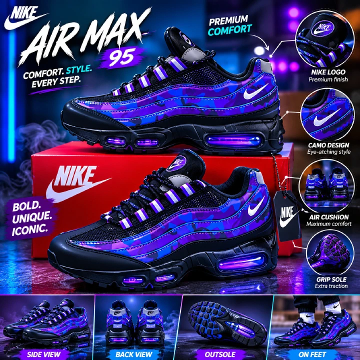 🔥  Air Max 95 Camouflage Sneakers – Men’s Cushioned Running Shoes, Streetwear Trainers, Comfortable Sports Shoes, Casual Fashion Sneakers with Air Sole Unit, (airforce 1, airmax 90, 97, tn, dn, )