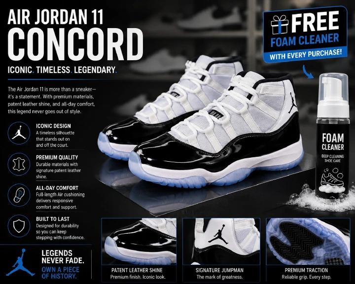 🔥 (free foam cleaner) 🔥 Air jordan 11 Concord Retro  Men’s Sneakers – Men’s Cushioned Running Shoes, Streetwear Trainers, Comfortable Sports Shoes, Casual Fashion Sneakers with Air Sole Unit,