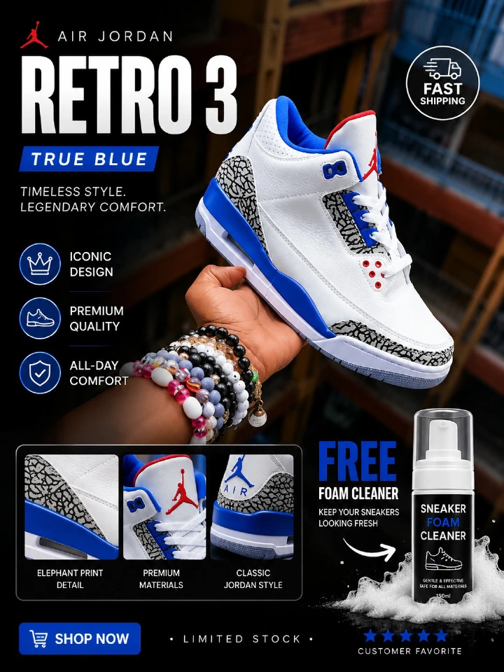 🔥 (free foam cleaner) 🔥 Air jordan 3 Retro  Men’s Sneakers – Men’s Cushioned Running Shoes, Streetwear Trainers, Comfortable Sports Shoes, Casual Fashion Sneakers with Air Sole Unit,