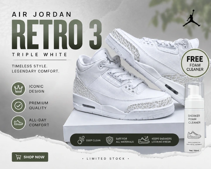 🔥 (free foam cleaner) 🔥 Air jordan 3 Retro  Men’s Sneakers – Men’s Cushioned Running Shoes, Streetwear Trainers, Comfortable Sports Shoes, Casual Fashion Sneakers with Air Sole Unit,