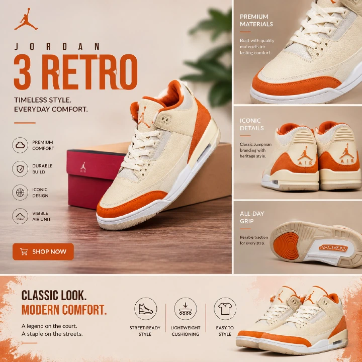 🔥 (offer) 🔥 Air jordan 3 Retro  Men’s Sneakers – Men’s Cushioned Running Shoes, Streetwear Trainers, Comfortable Sports Shoes, Casual Fashion Sneakers with Air Sole Unit