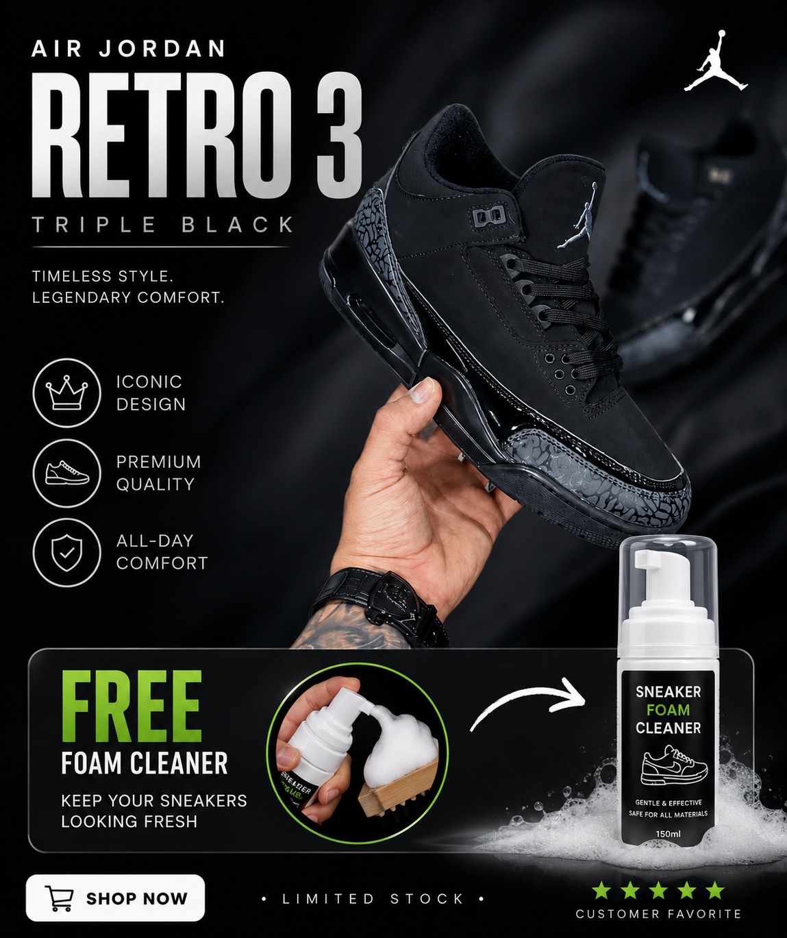 🔥 (free foam cleaner) 🔥 Air jordan 3 Retro  Men’s Sneakers – Men’s Cushioned Running Shoes, Streetwear Trainers, Comfortable Sports Shoes, Casual Fashion Sneakers with Air Sole Unit,
