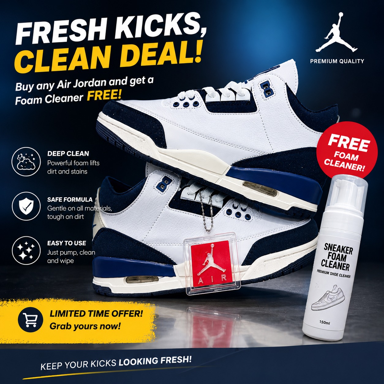 🔥 (free foam cleaner) 🔥 Air jordan 3 Retro  Men’s Sneakers – Men’s Cushioned Running Shoes, Streetwear Trainers, Comfortable Sports Shoes, Casual Fashion Sneakers with Air Sole Unit,