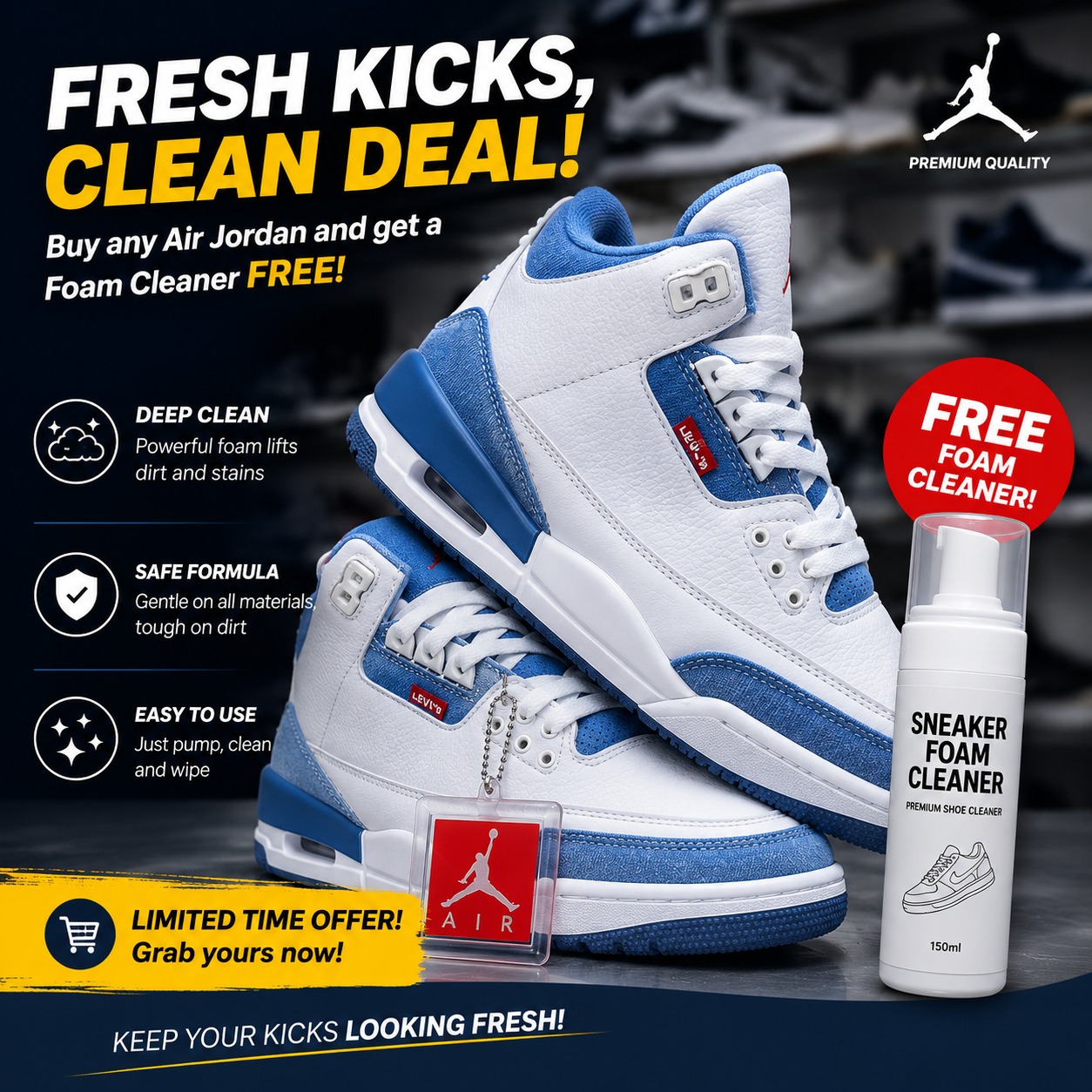 🔥 (free foam cleaner) 🔥 Air jordan 3 Retro  Men’s Sneakers – Men’s Cushioned Running Shoes, Streetwear Trainers, Comfortable Sports Shoes, Casual Fashion Sneakers with Air Sole Unit,