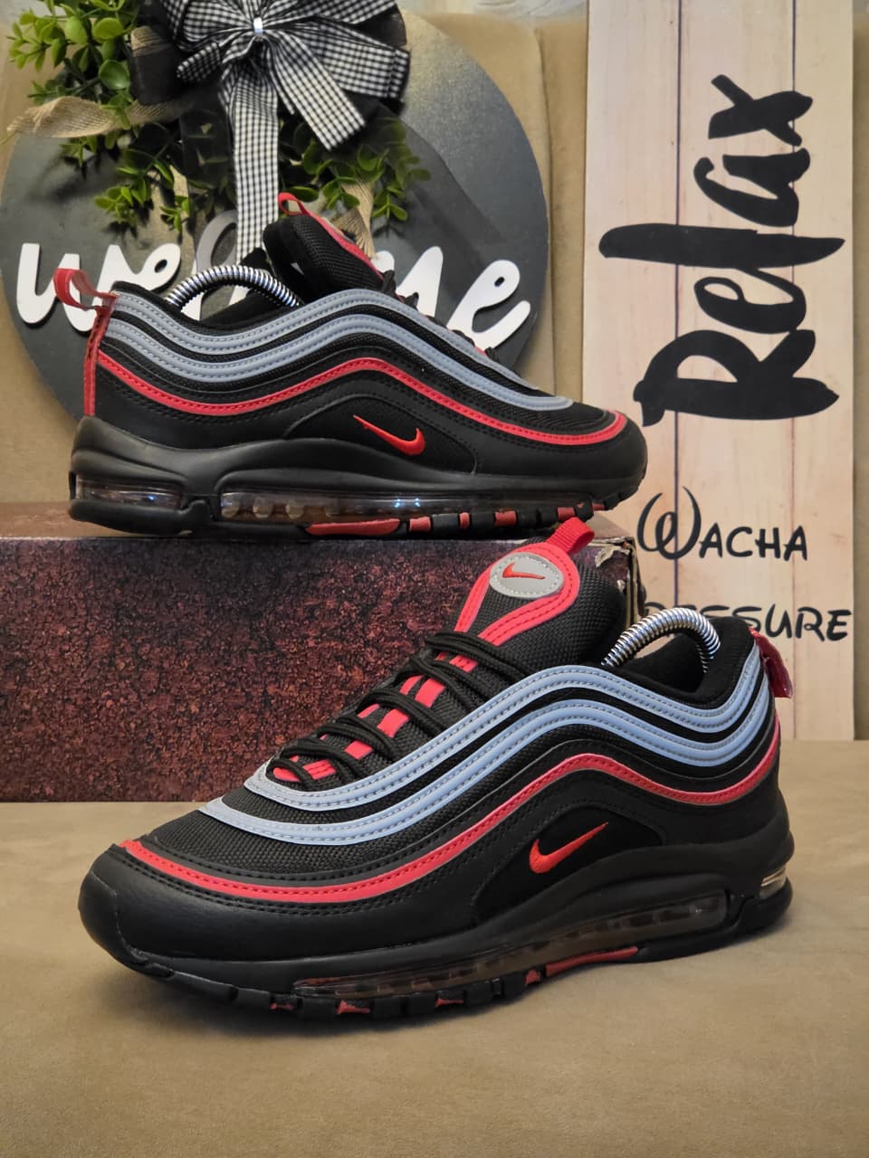 🔥 (Free Foam Cleaner Gift) 🔥 Air Max 97 Black Red  Men’s Sneakers – Men’s Cushioned Running Shoes, Streetwear Trainers, Comfortable Sports Shoes, Casual Fashion Sneakers with Air Sole Unit,