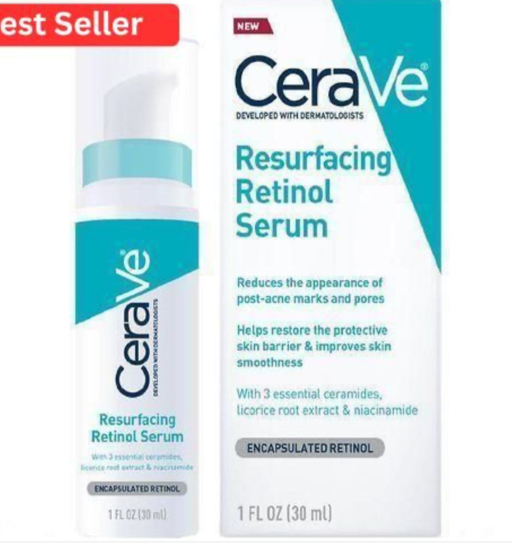 CeraVe Resurfacing Retinol Serum.Designed to reduce the appearance of post-acne marks, minimize pores, and improve skin smoothness.
