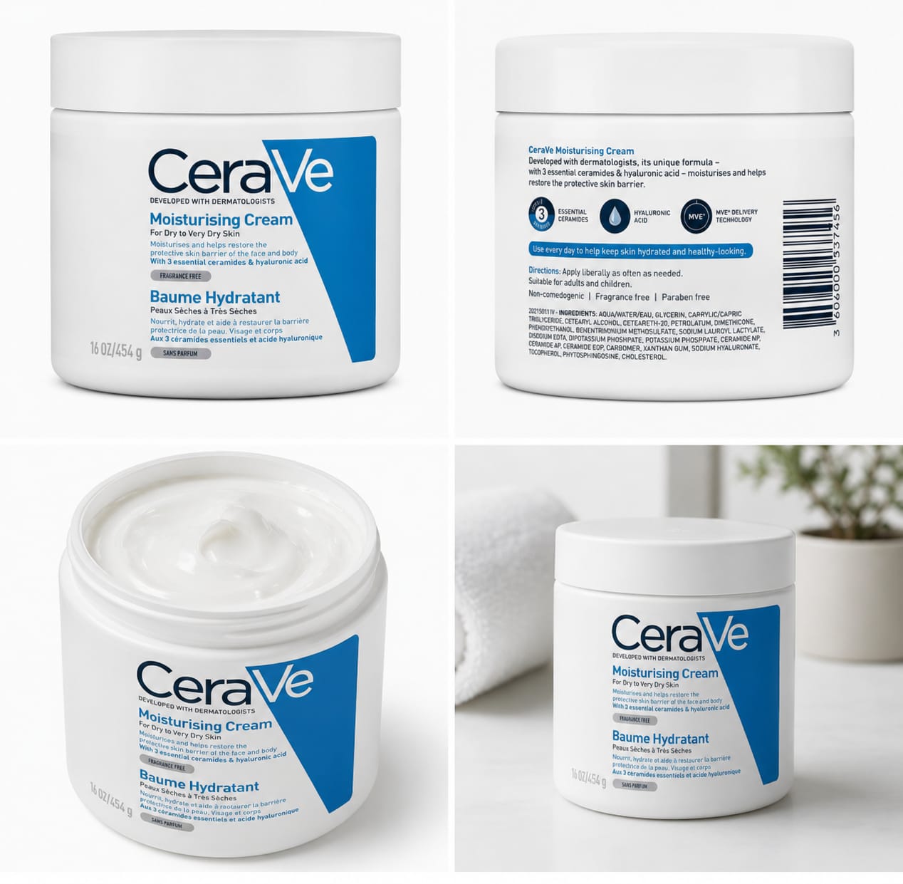 CeraVe 454G Moisturising Cream for dry to very dry skin, Very Gentle on the Skin.