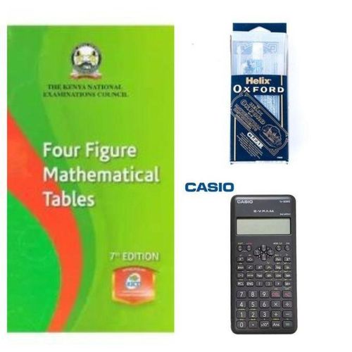 3 in 1 School Pack - 1Pc Casio Fx 82ms Calculator, 1Pc Oxfords Geometric / Mathematical Set, 1Pc Four Figure Table / Mathematical Table / Log book