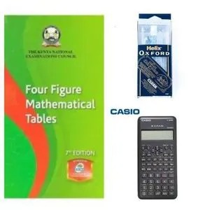3 in 1 School Pack - 1Pc Casio Fx 82ms Calculator, 1Pc Oxfords Geometric / Mathematical Set, 1Pc Four Figure Table / Mathematical Table / Log book