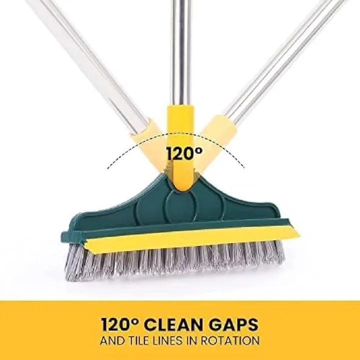 23X112CM LONG HANDLE FLEXIBLE JOINT 2 SIDED CLEANING BRUSH NEW SHOWER POWERFUL BRUSH AND SCRAPER 2-IN-1 CLEANING TOOL WITH SOFT SCRAPER SQUEEGEE, V-SHAPED