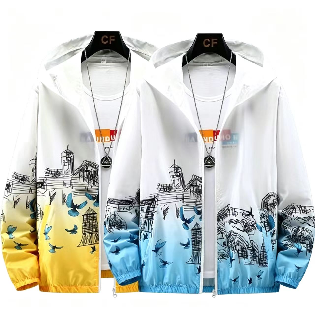 Men's Ice Silk Sun Protection Jacket, Summer Lightweight Breathable Outdoor Hooded Coat, Gradient Printed Casual Sun-Proof Windbreaker for Teenagers, Ideal for Hiking, Fishing & Daily Sports