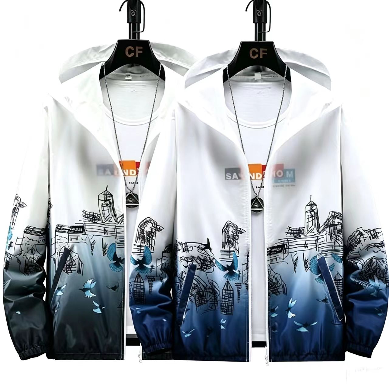 Men's Ice Silk Sun Protection Jacket, Summer Lightweight Breathable Outdoor Hooded Coat, Gradient Printed Casual Sun-Proof Windbreaker for Teenagers, Ideal for Hiking, Fishing & Daily Sports