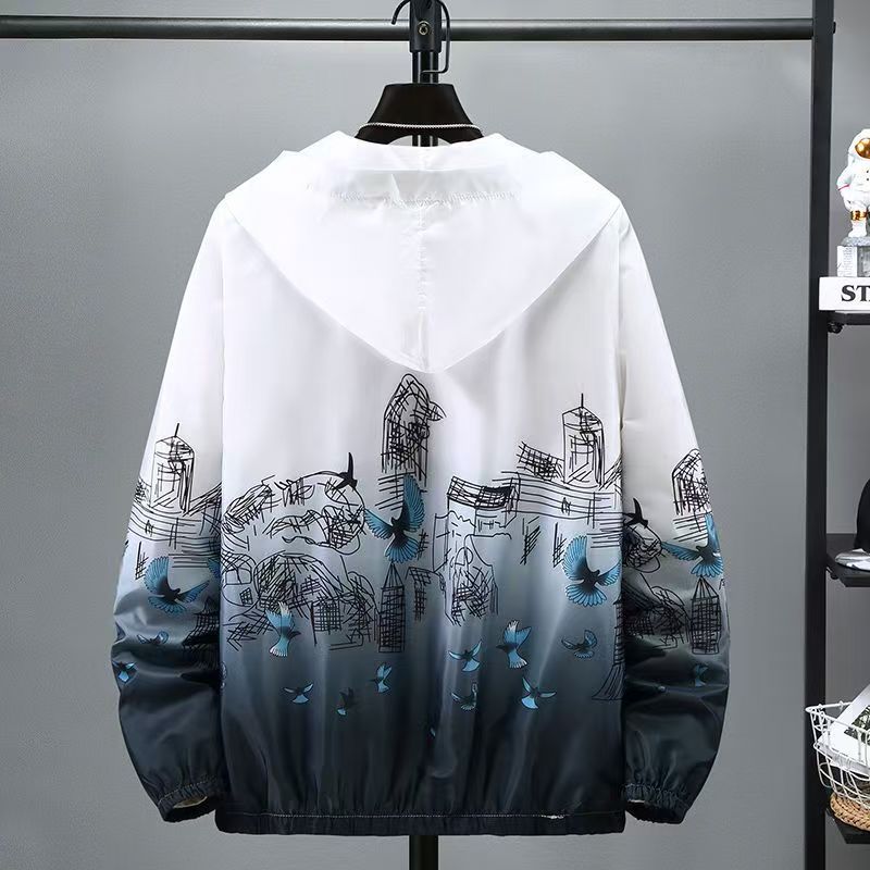 Men's Ice Silk Sun Protection Jacket, Summer Lightweight Breathable Outdoor Hooded Coat, Gradient Printed Casual Sun-Proof Windbreaker for Teenagers, Ideal for Hiking, Fishing & Daily Sports