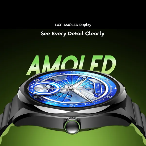 Oraimo Watch Nova 2R 1.43" AMOLED 35-Day Standby Smart Watch, Wireless HD Calling, Blood Oxygen & Heart Rate Monitor, Built-In Fun Games, Cool 2.5D UI Interaction, AI Generated Watch Faces.
