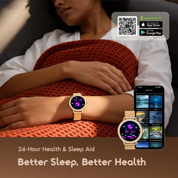 Oraimo Watch Muse 2 1.32" AMOLED Diamond Appearance Smart Watch, Magnetic Charge, Wireless HD Calling, 24-Hour Health & Sleep Aid,IP68 Waterproof & Dustproof.