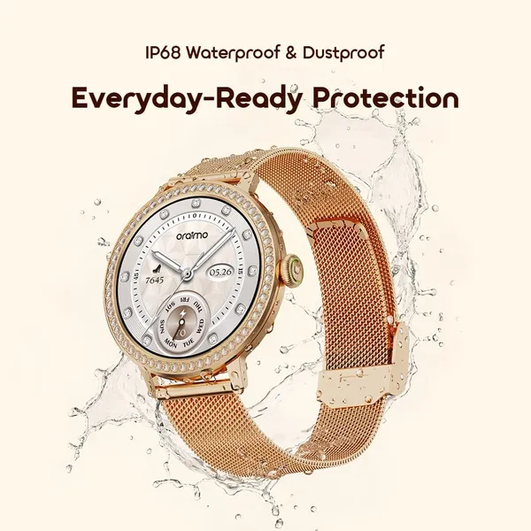 Oraimo Watch Muse 2 1.32" AMOLED Diamond Appearance Smart Watch, Magnetic Charge, Wireless HD Calling, 24-Hour Health & Sleep Aid,IP68 Waterproof & Dustproof.