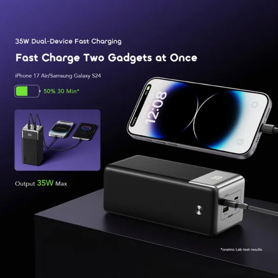 Oraimo PowerNova Q41 40000mAh Power Bank – 35W Dual-Device Fast Charging 10-Day Ultra-Long Power 4 Outputs & 2 Inputs Real-Time Power Display