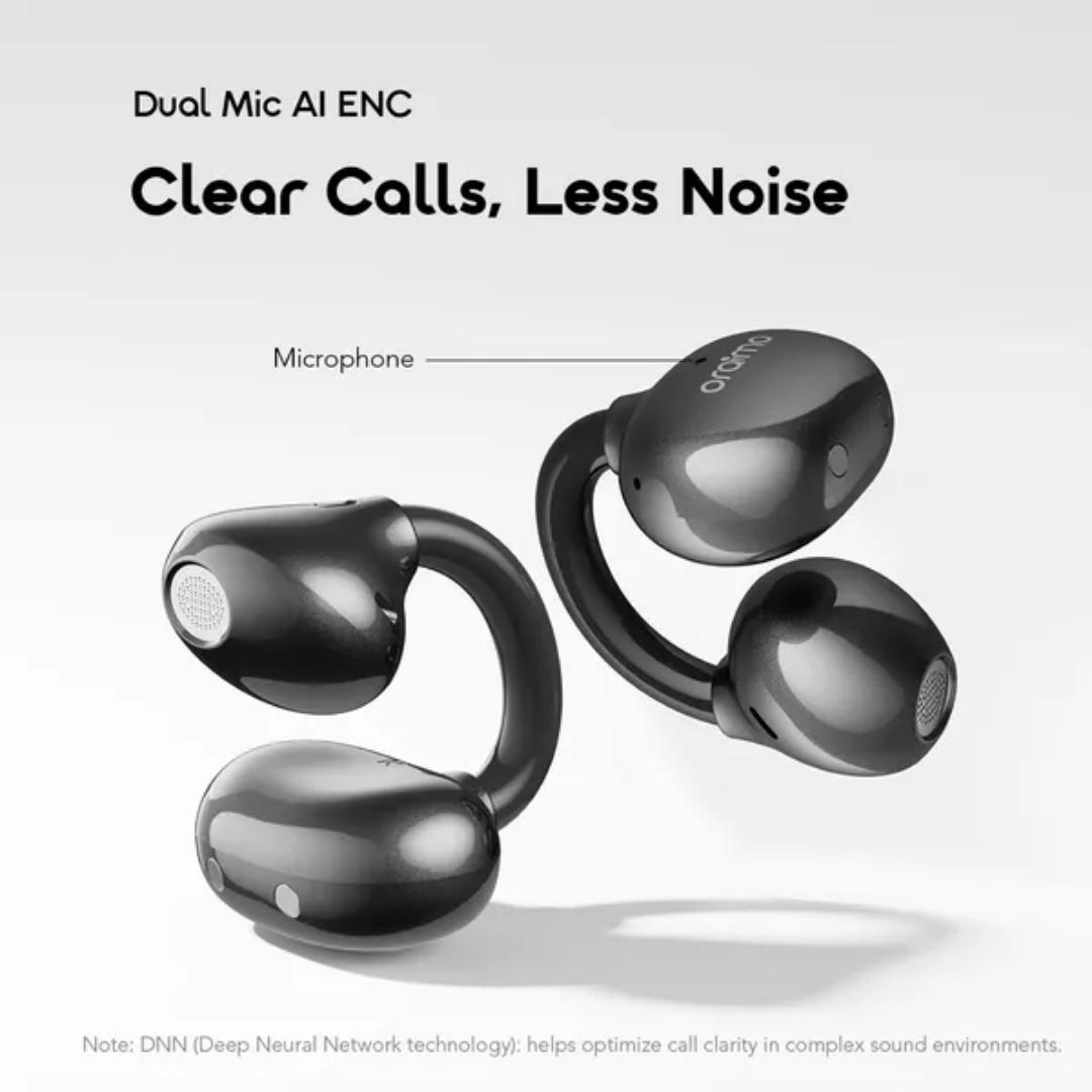 Oraimo OpenSnap Air Open-Ear True Wireless Earbuds Deep Bass, Clear Highs Secure Grip, Move Free Clear Calls, Less Noise Open Fast, Pair Instantly