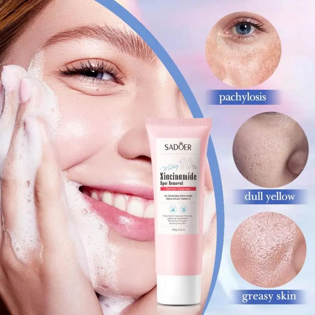 2 in 1, SADOER Niacinamide Spot Removal Repair Serum + 10% Niacinamide Spot Removal Gentle  Cleanser with Vitamin C Tranexamic Acid, Ceramide and Alpha Arbutin for Whitening Lightening Pigmentation,