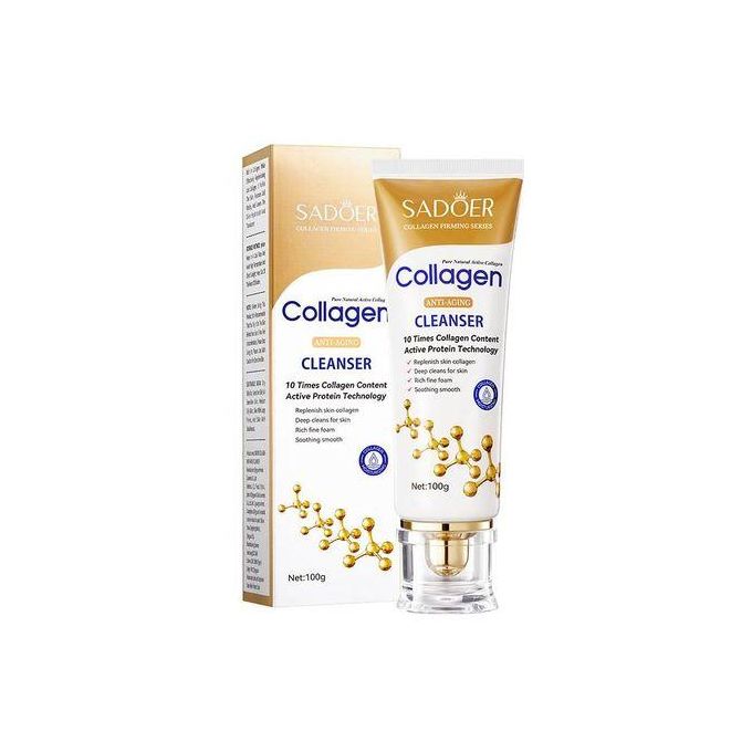 Sadoer 4 in 1 Set of Collagen Anti Aging Cleanser + Vitamin C Lip Balm + Collagen Cream Anti Aging + Collagen Serum, Anti Aging Face Serum, Moisturizing, Fade Wrinkles, Fade Fine Likes, hydrating